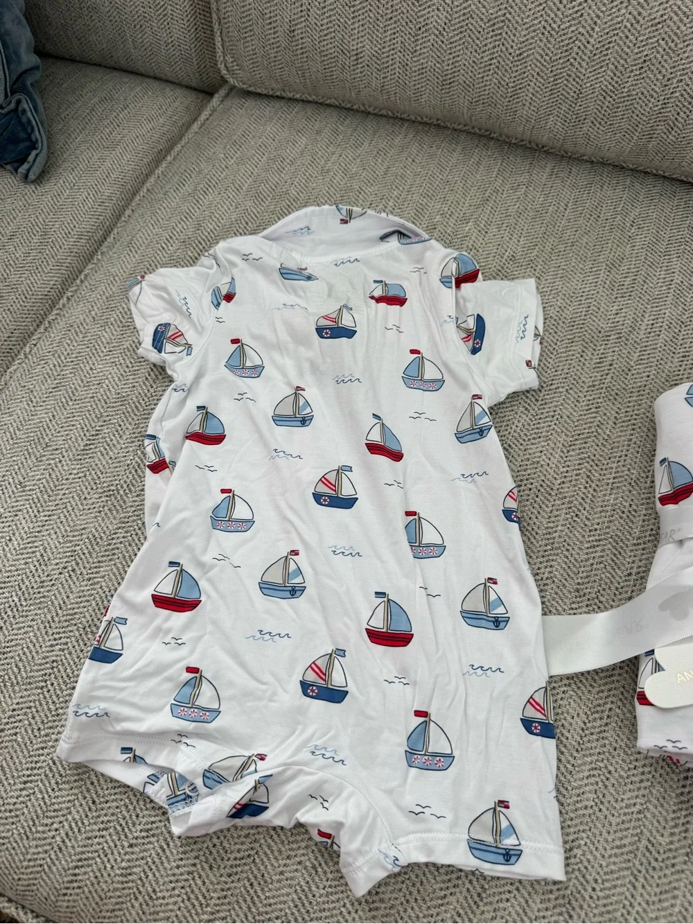 Angel Dear Polo Shortie Bubbly Sailboats Blue Matching Swaddle Blanket Gift Set